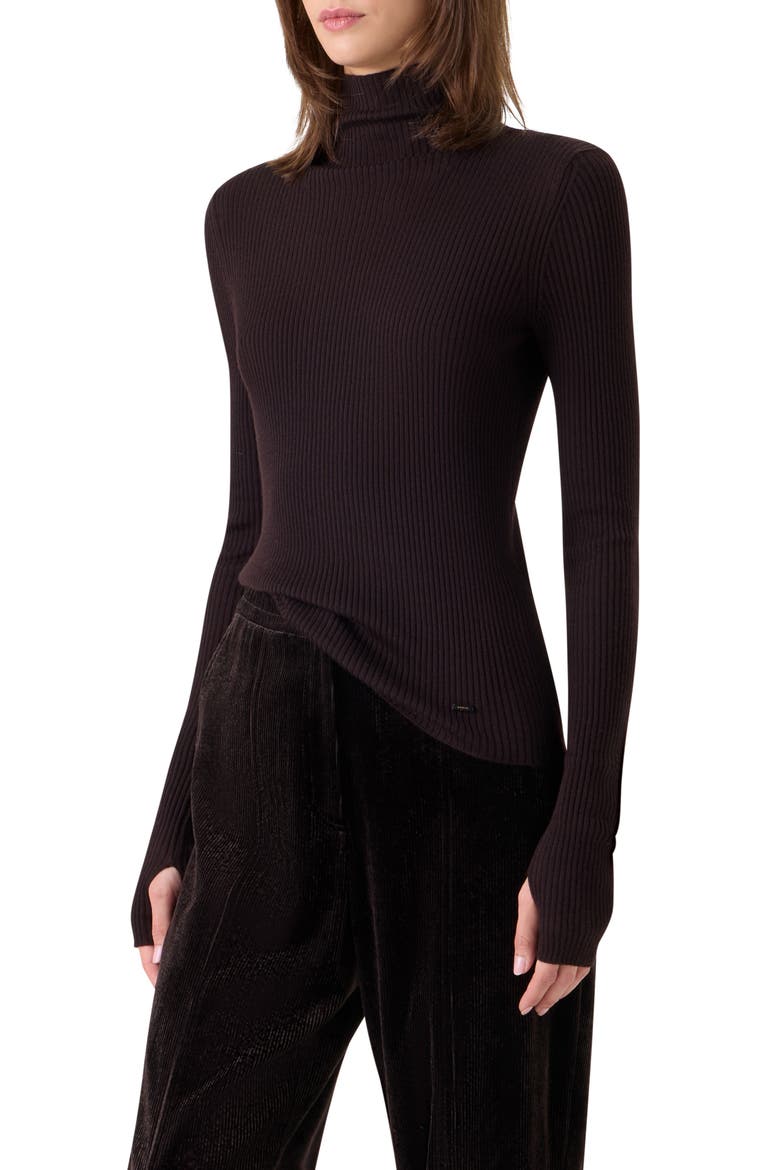 Cashmere & Silk Rib Funnel Neck Sweater, Alternate, color, COFFEE