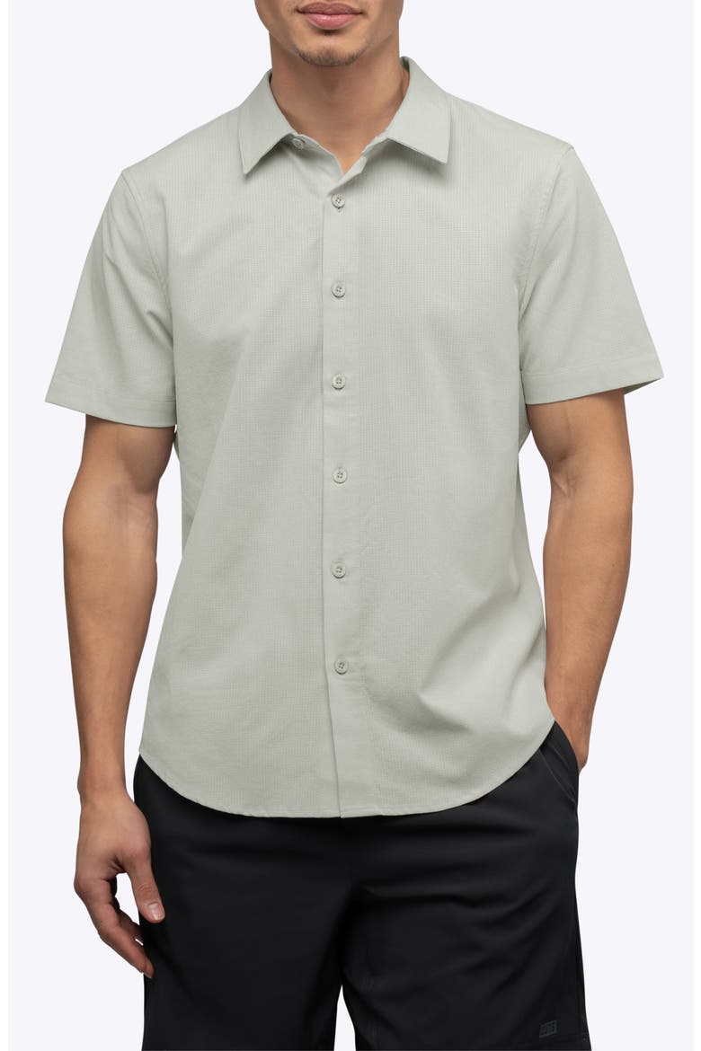 Crossover Performance Short Sleeve Button-Up Shirt, Main, color, MOURNING DOVE