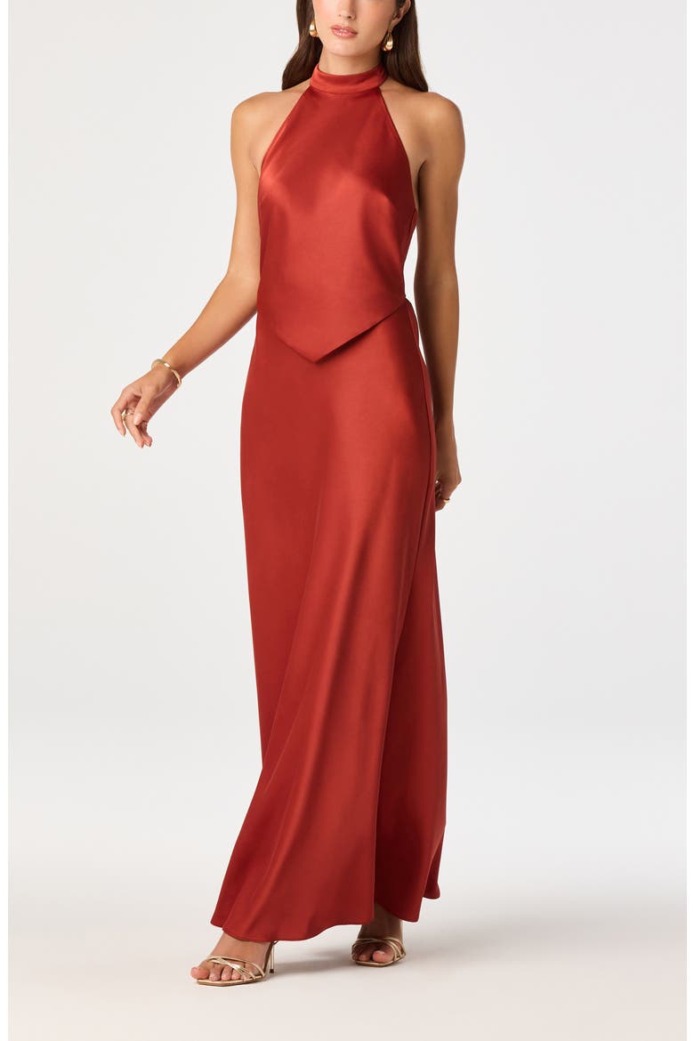 Viridiana Halter Neck Gown, Alternate, color, SIENNA
