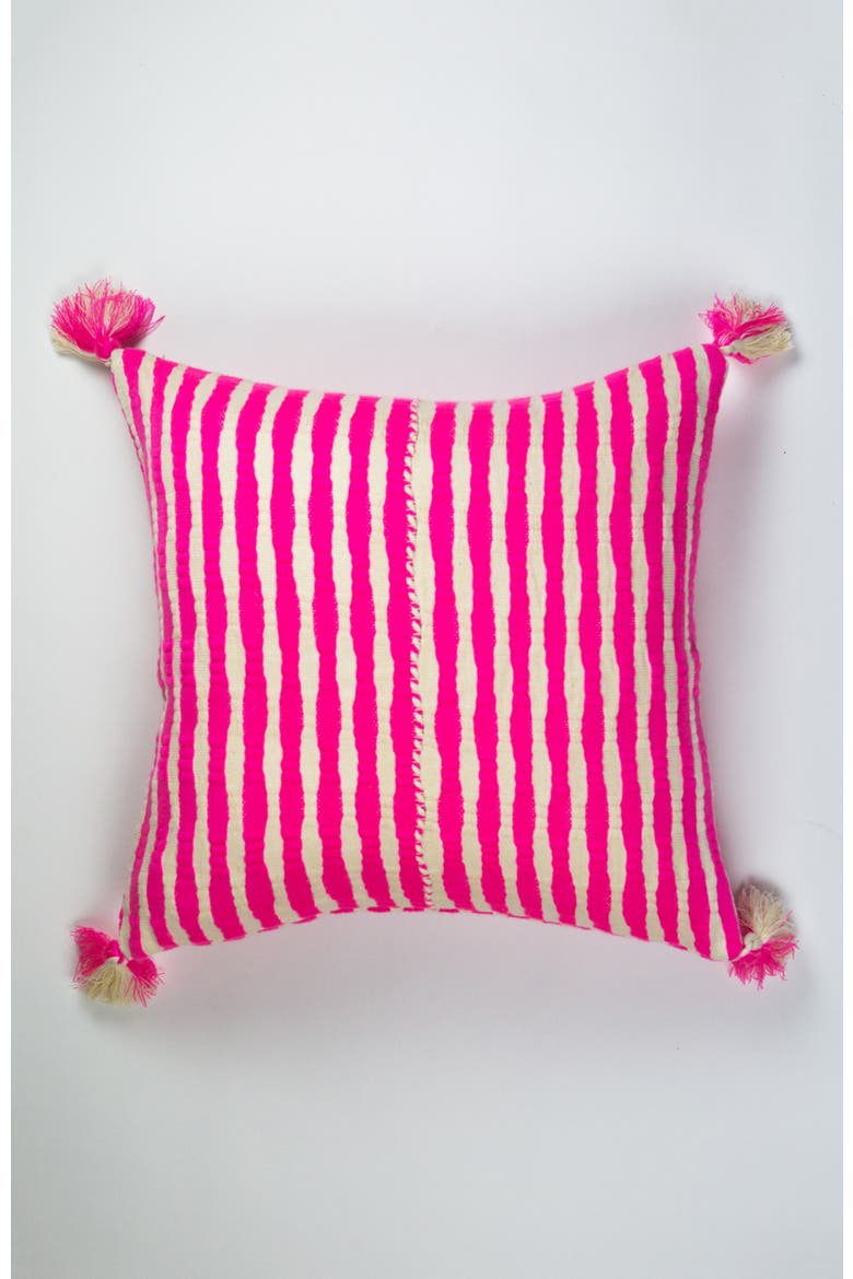 Antigua Neon Striped Handwoven Cotton Throw Pillow, Main, color, Neon Pink and Ivory