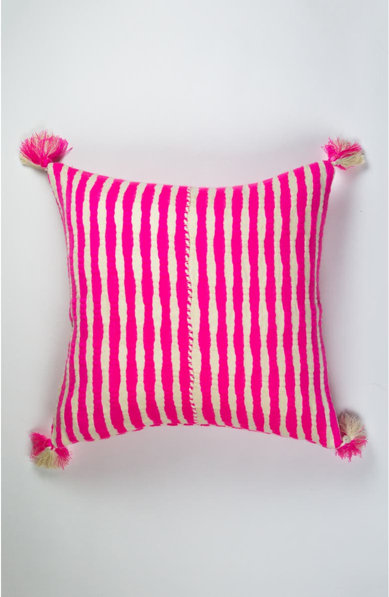 Archive New York Antigua Neon Striped Handwoven Cotton Throw Pillow, Main, color, Neon Pink And Ivory
