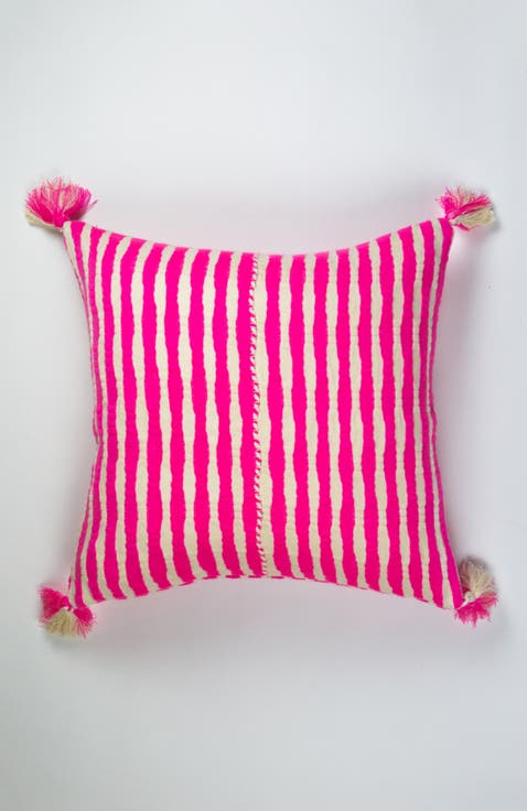 Antigua Neon Striped Handwoven Cotton Throw Pillow