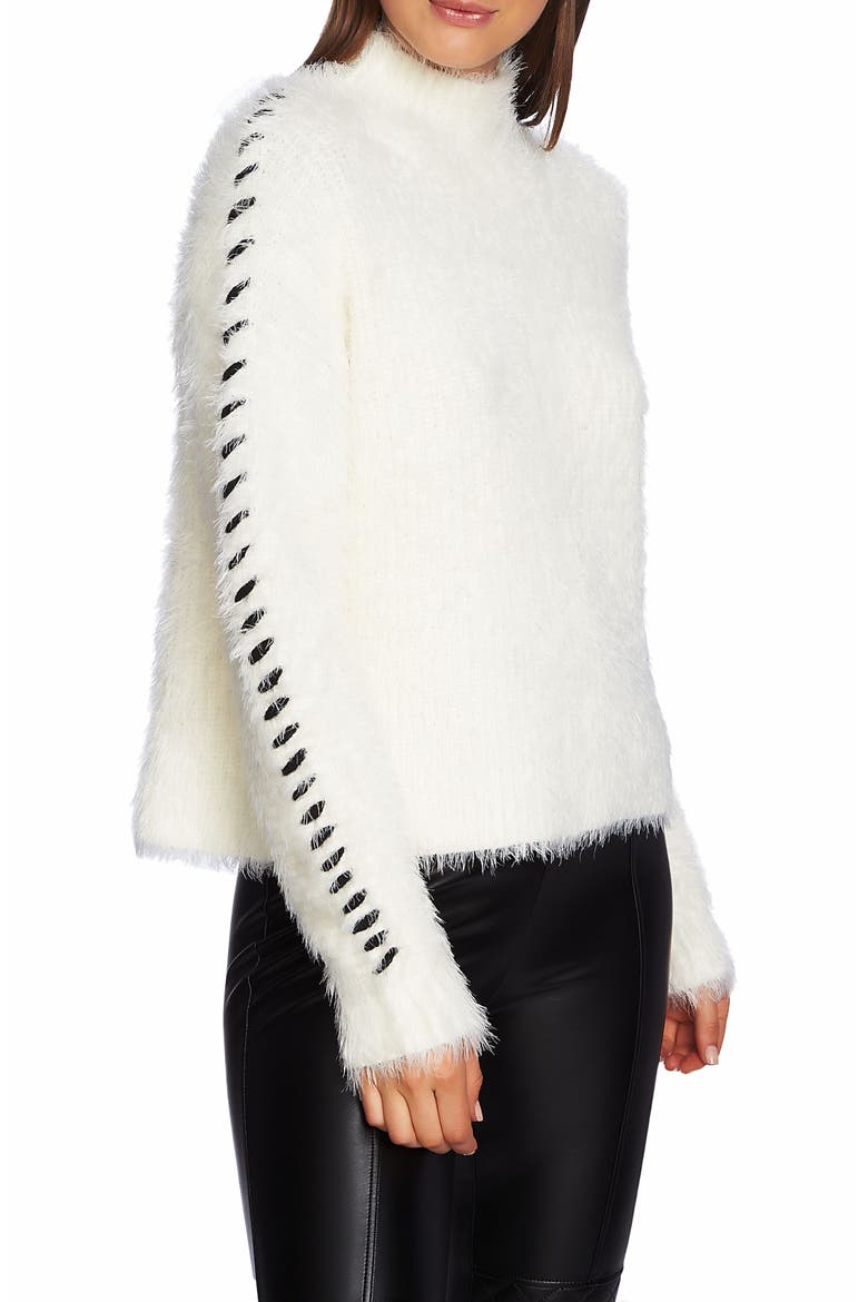 Eyelash Fringe Mock Neck Sweater, Alternate, color, ANTIQ. WHITE