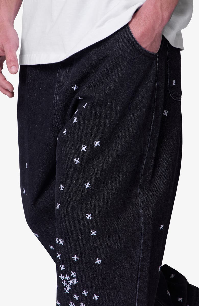 mnml Embroidered Fleurs de Lis Ultra Baggy Jeans, Alternate, color, Black