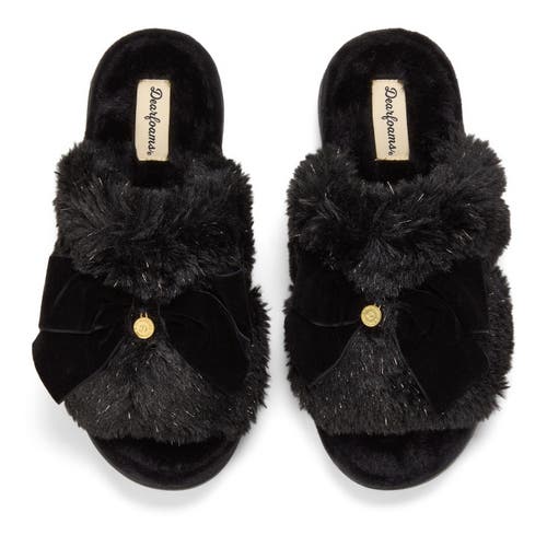Dearfoams Bianca Pile Slide Slipper With Bow In Black