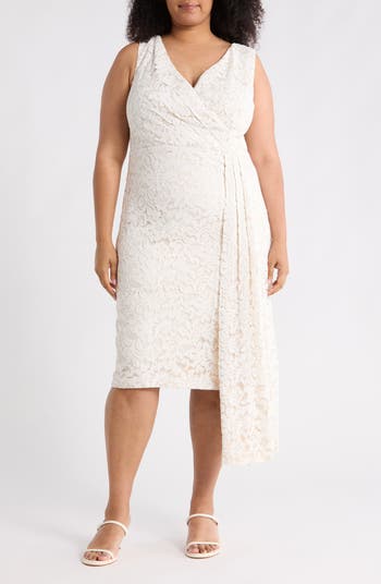 beige lace dress plus size Beige Lace Sleeve Dress – Curvy Plus Size Fit main image 0
