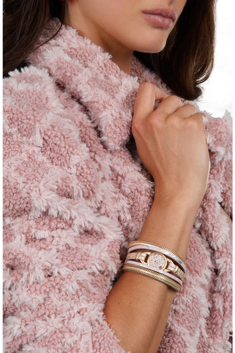 Leather Snake Skin Print Medallion Bracelet, Alternate, color, GOLD