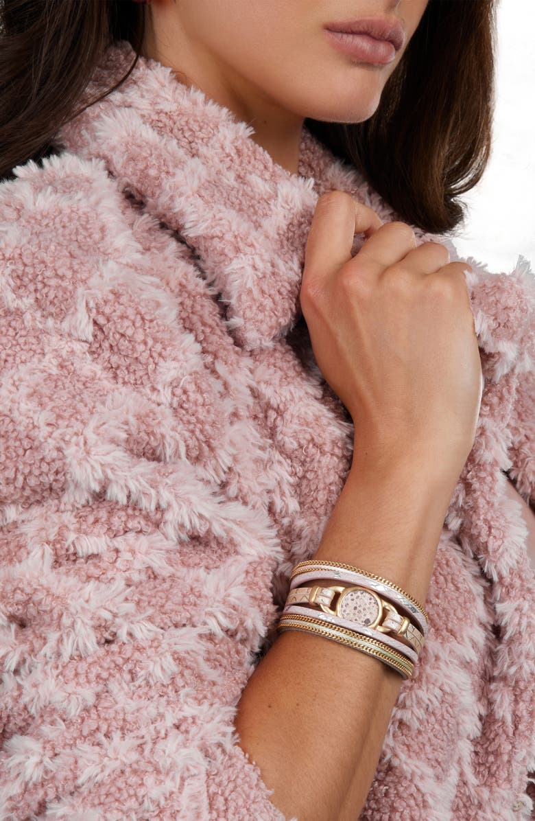 SAACHI Leather Snake Skin Print Medallion Bracelet, Alternate, color, Gold