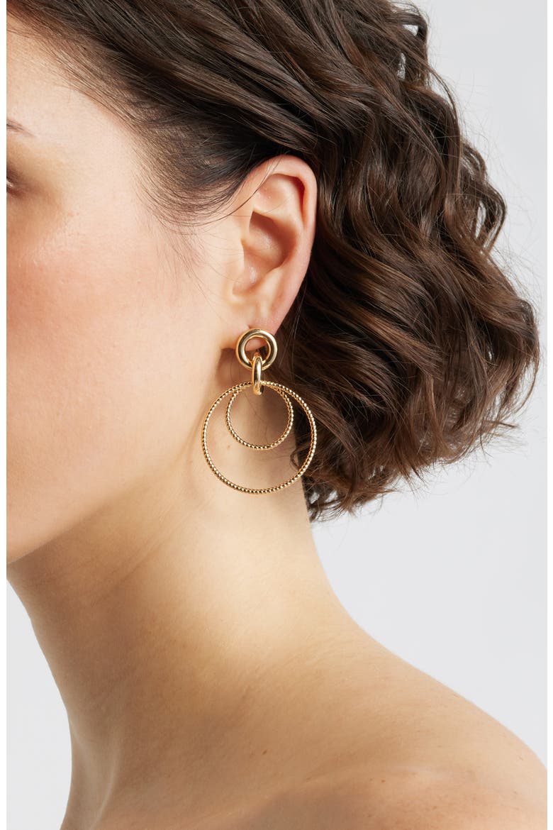 Linked Double Hoop Earrings, Alternate, color, GOLD
