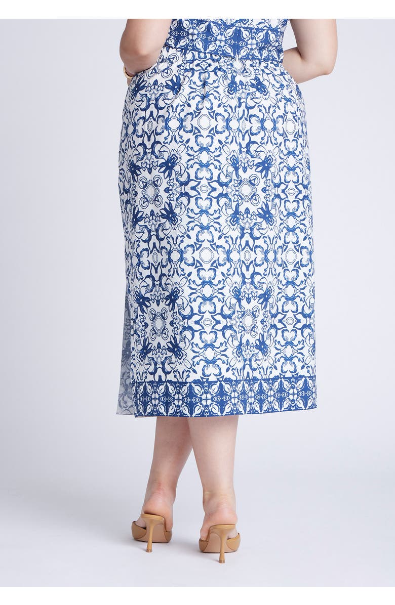 ELOQUII Border Print Midi Skirt, Alternate, color, Azulejo