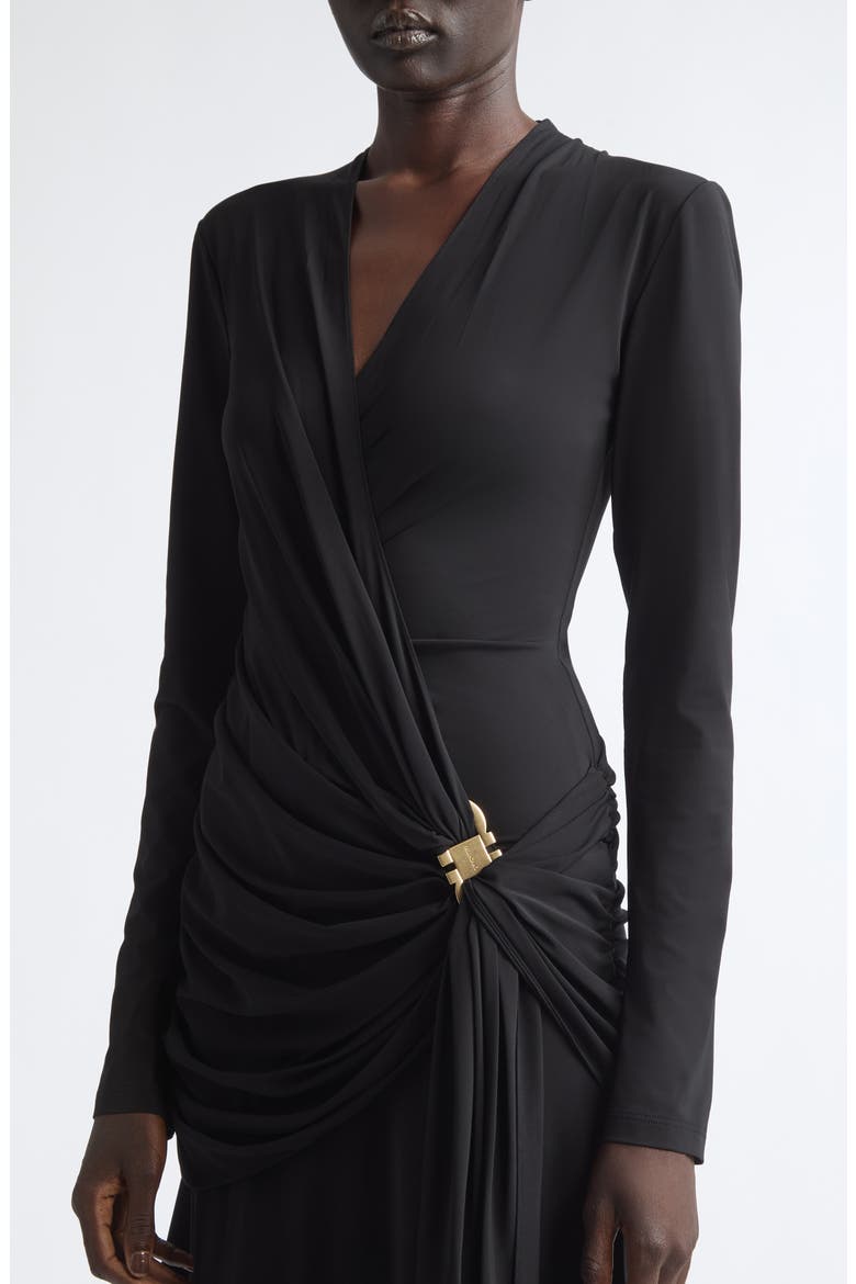 Long Sleeve Wrap Dress, Alternate, color, NERO