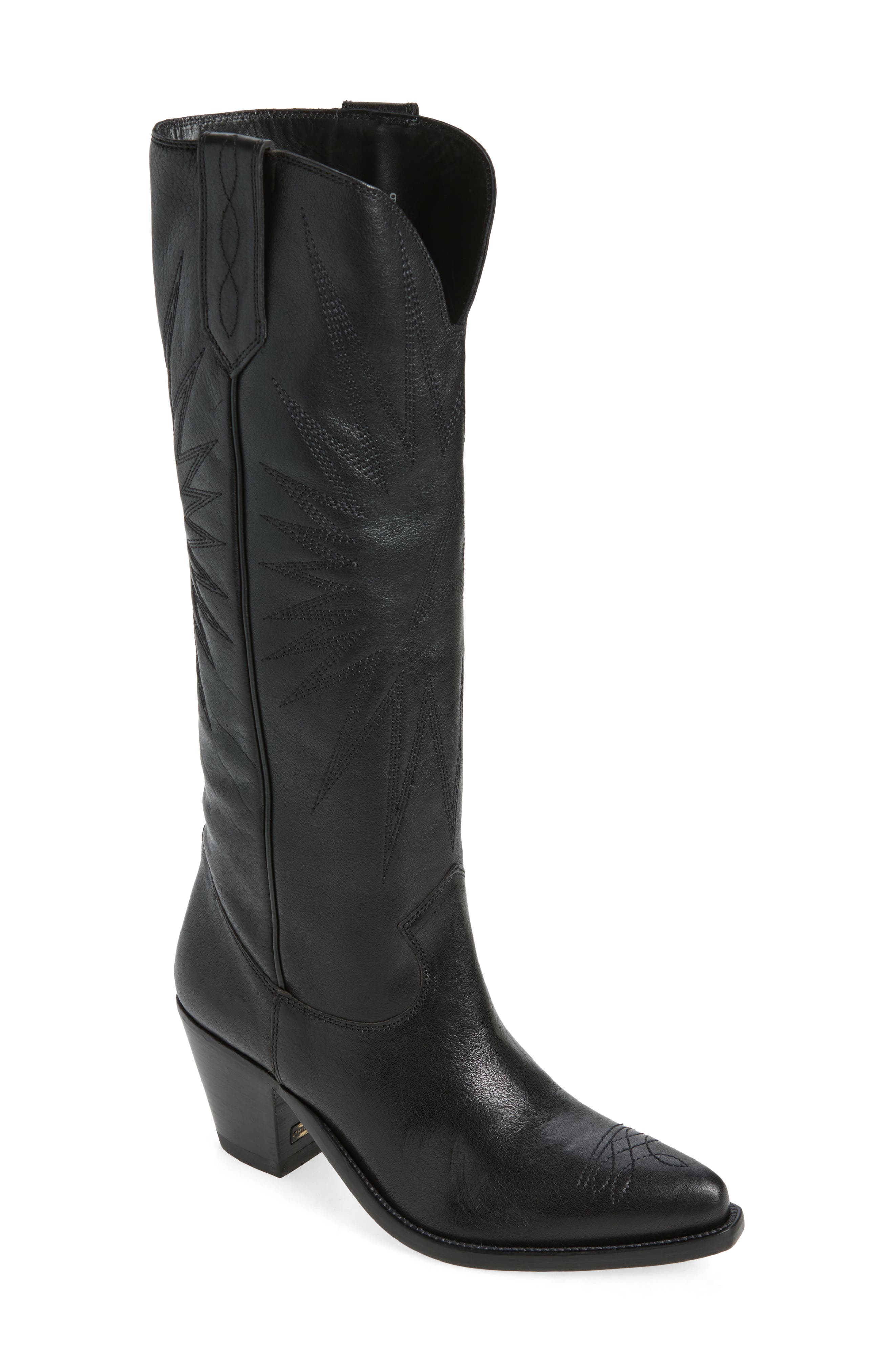 Wish Star Leather Western Boot, Main, color, BLACK