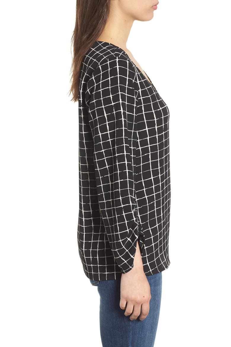 Ruched Sleeve Stretch Crepe Blouse, Alternate, color, BLACK AND WHITE