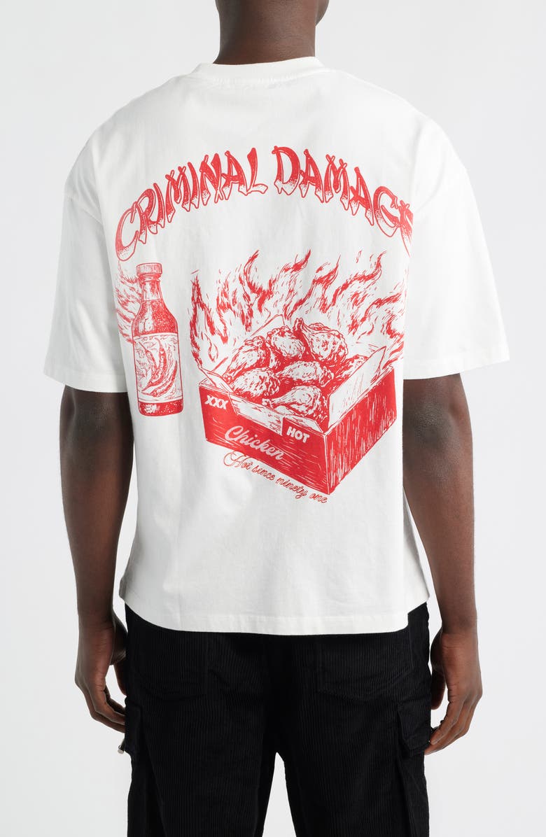 CRIMINAL DAMAGE Hot Wings Short Sleeve T-Shirt, Alternate, color, Ecru/Red