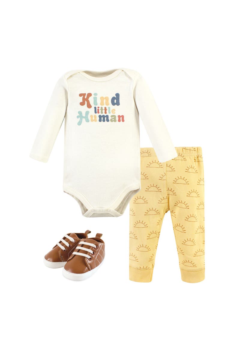 Three-Piece Long-Sleeve Bodysuit Outfit with Pants and Footwear, Main, color, Kind Human