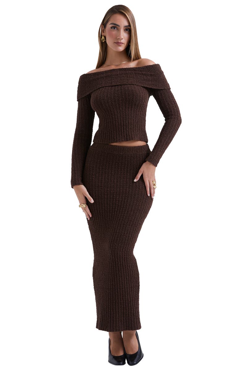 HOUSE OF CB Sloane Bouclé Knit Skirt, Alternate, color, Chocolate Brown