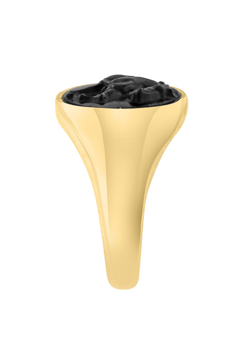 14K Gold Plated Sterling Silver Onyx Horse Signet Ring, Alternate, color, BLACK