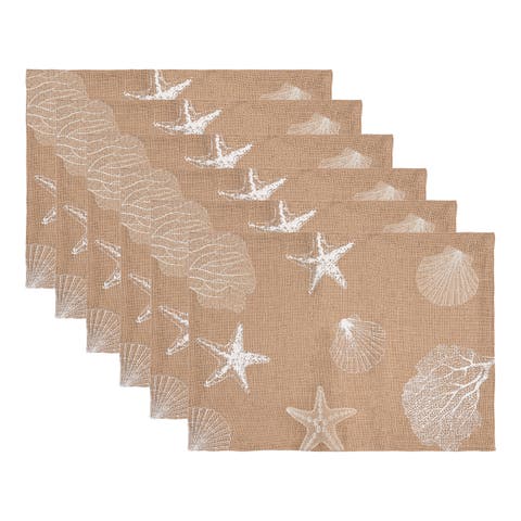 Sandy Coast Starfish Coral Shells Placemats Set of 6 Beach Coastal, 14" x 20"