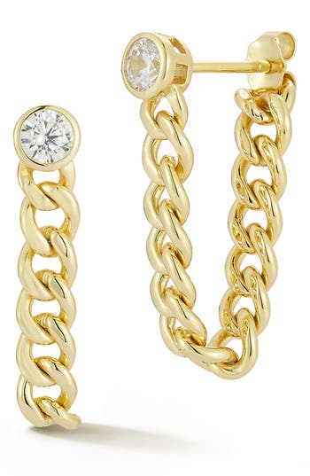 Glaze Jewelry 14k Over Silver Cz Chain Drop Earrings In Gold