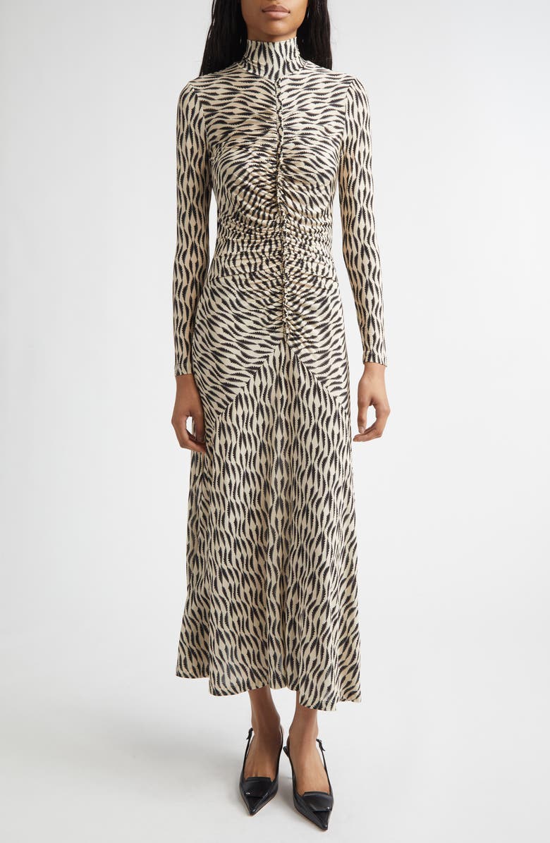 Ulla Johnson Ida Ruched Turtleneck Long Sleeve Maxi Dress, Main, color, Silhouette