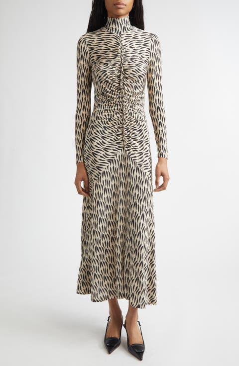 Ida Ruched Turtleneck Long Sleeve Maxi Dress