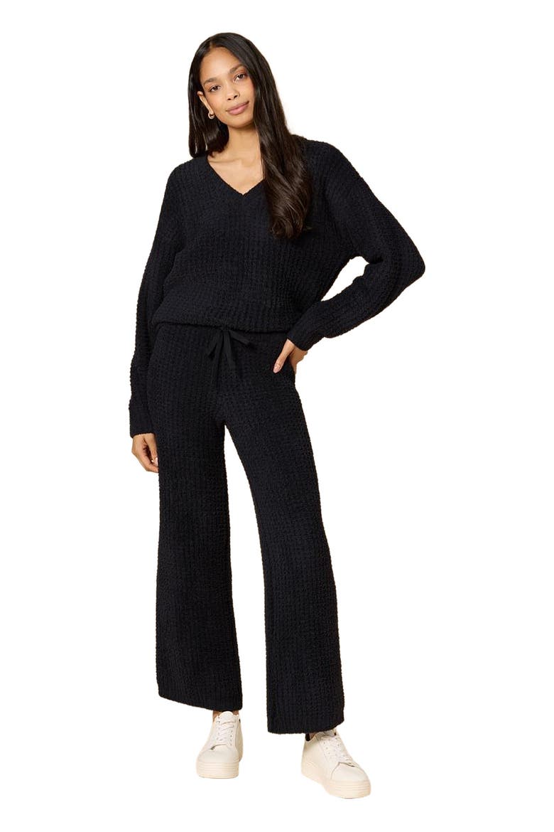 Waffle Marshmallow V-Neck Lounge Set, Main, color, Black