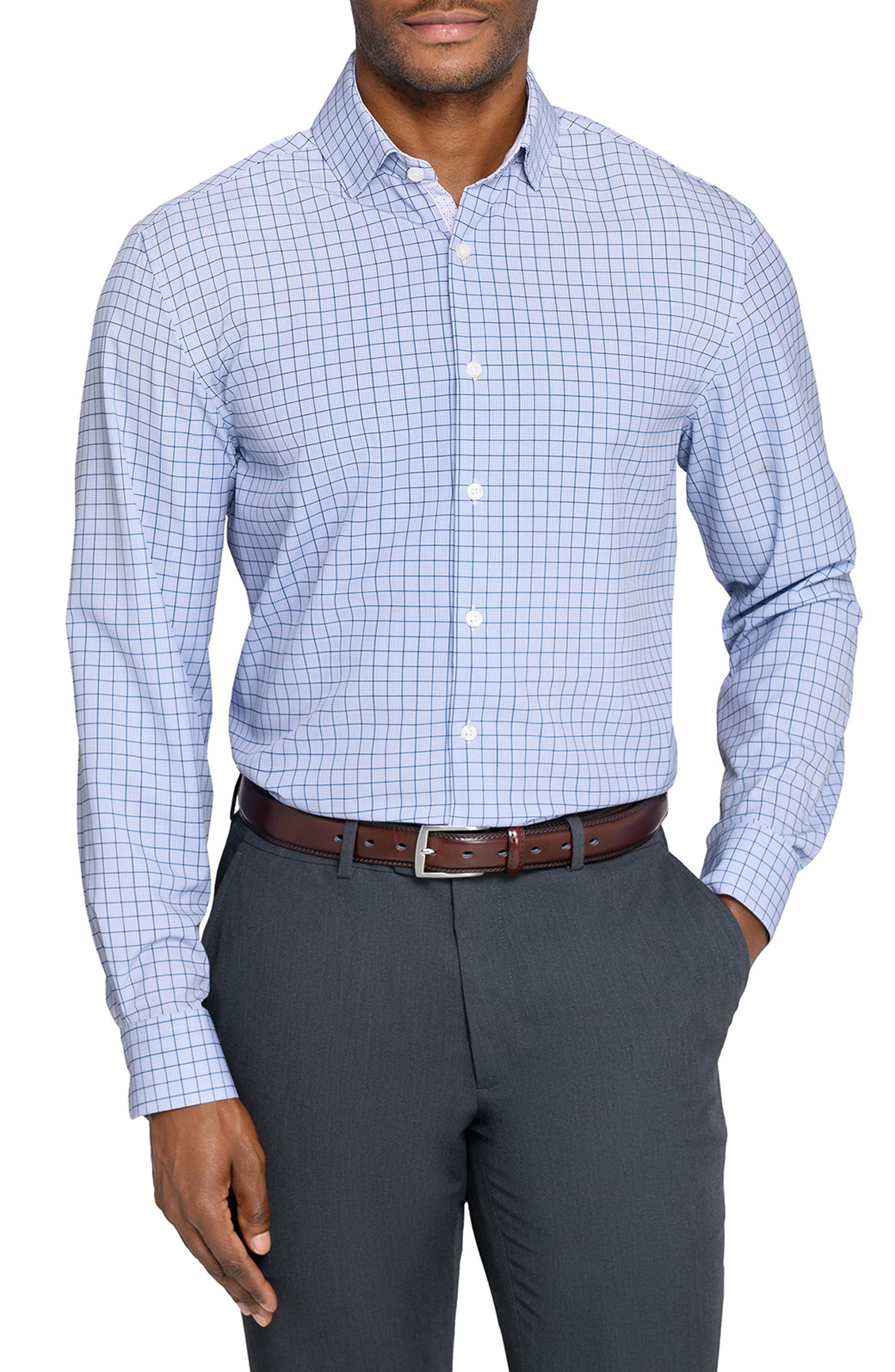 Regular Fit Blue Check Performance Dress Shirt
