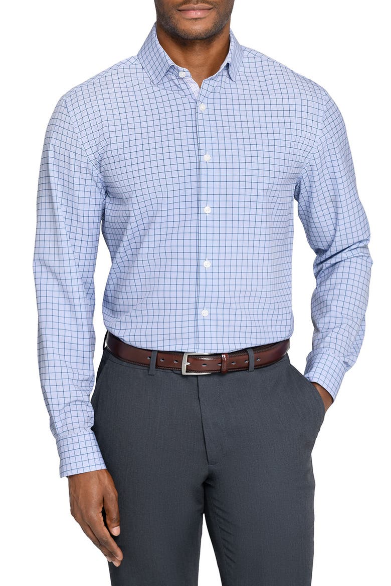 Regular Fit Blue Check Performance Dress Shirt, Main, color, WHITE/ BLUE