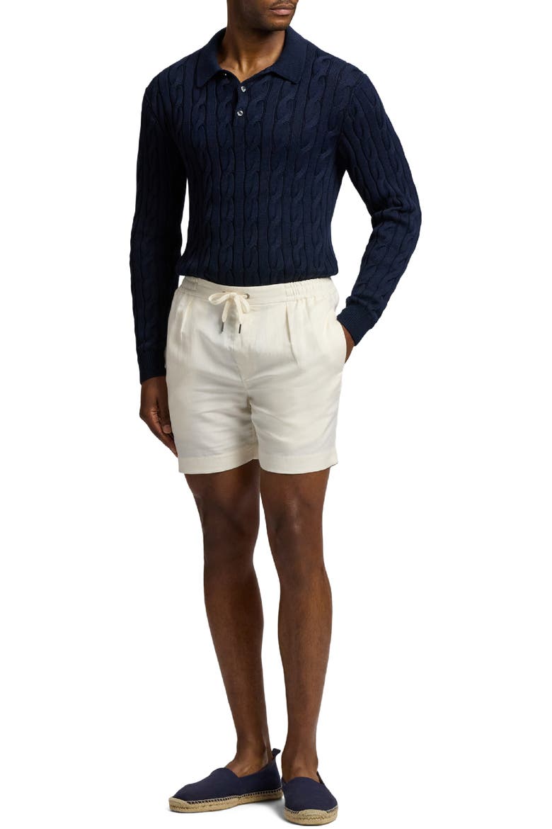 Cable Stitch Long Sleeve Cotton & Mulberry Silk Polo Sweater, Alternate, color, CLASSIC CHAIRMAN NAVY