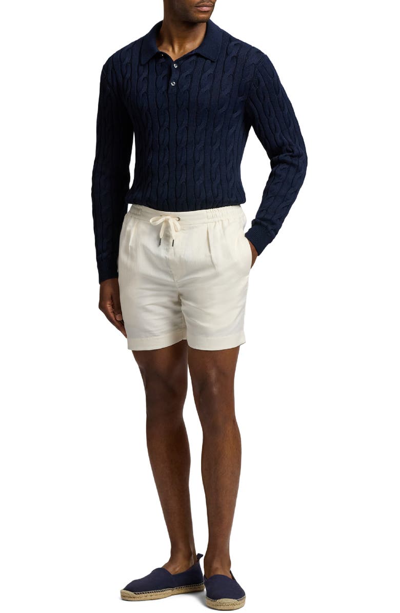 Ralph Lauren Purple Label Cable Stitch Long Sleeve Cotton & Mulberry Silk Polo Sweater, Alternate, color, Classic Chairman Navy