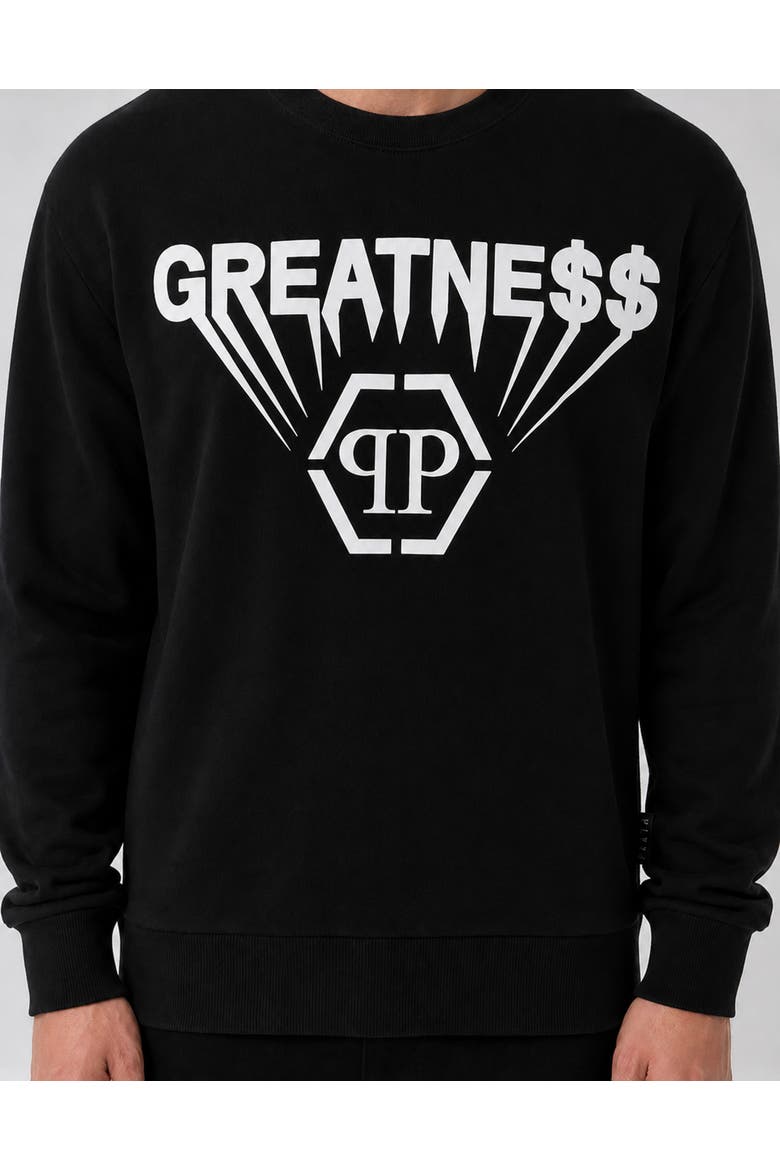 Printed Fleece Round Neck Sweatshirt Greatness Men, Alternate, color, black