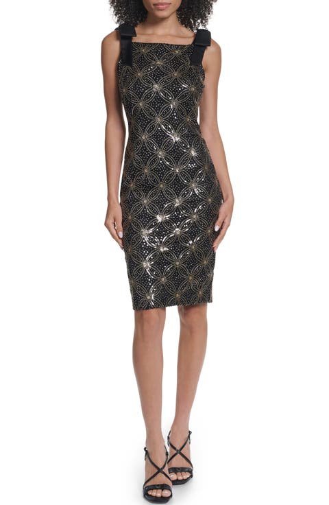 Bow Shoulder Sequin Sheath Dress