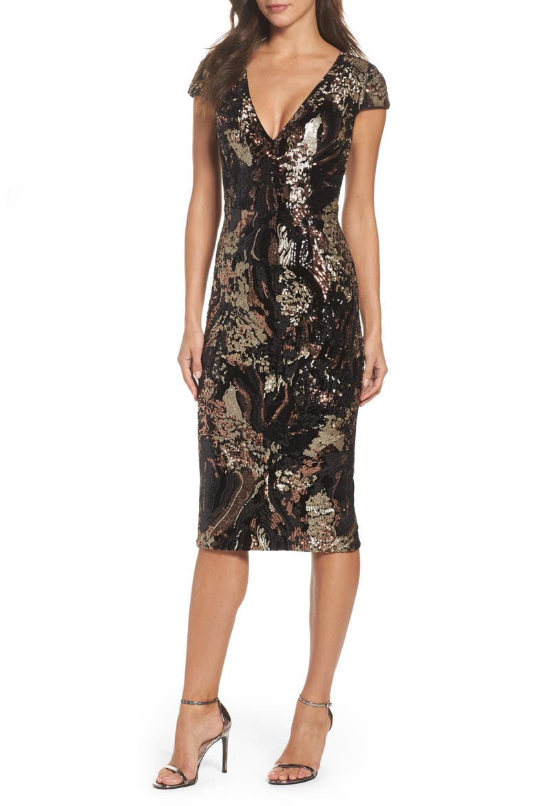 Allison Sequin Velvet Body-Con Dress (Nordstrom Exclusive), Main, color, BLACK/ BRONZE