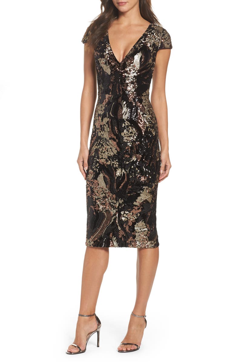 Dress the Population Allison Sequin Velvet Body-Con Dress, Main, color, 