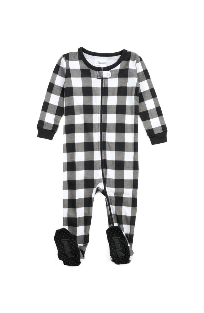 Leveret Footed Plaid Cotton Matching Family Holiday Pajamas, Alternate, color, Plaid Black & White