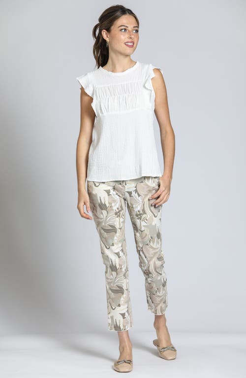 Apny Smocked Flutter Sleeve Top In White