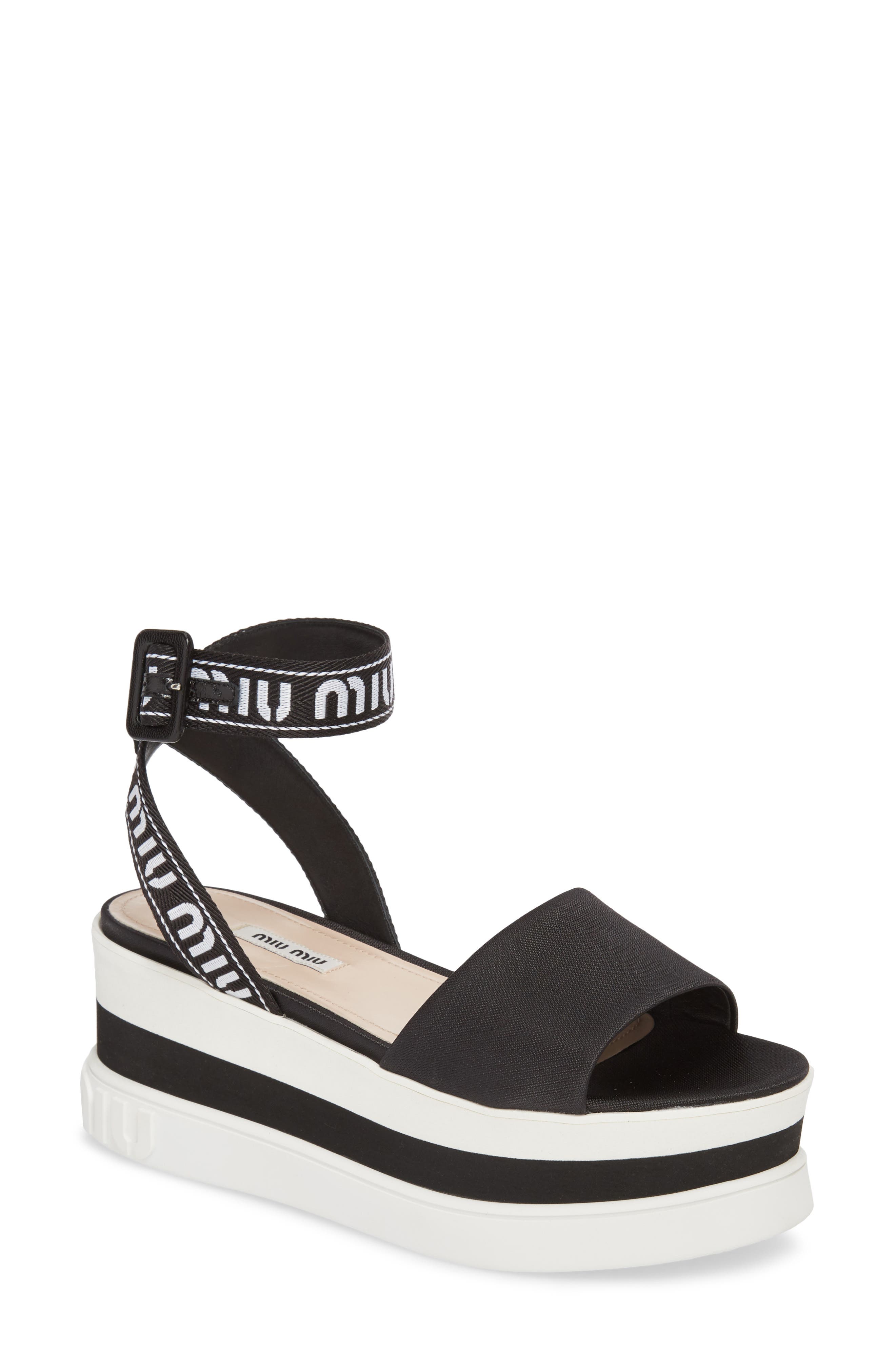 Miu Miu Flatform Logo Sandal, Main, color, 