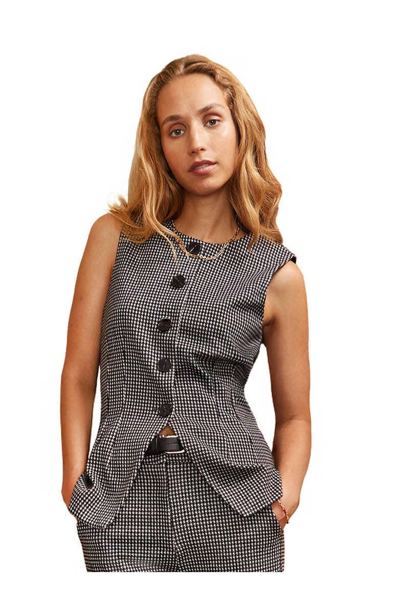 Ro&Zo Round Neck Houndstooth Waistcoat, Main, color, Grey