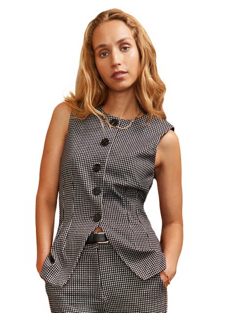 Round Neck Houndstooth Waistcoat