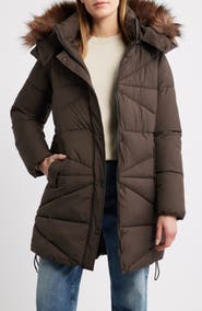 Sam Edelman Faux Fur Trim Hooded Quilted Jacket