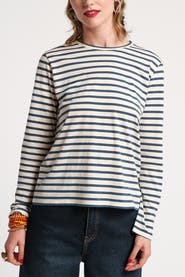 Frances Valentine Long Sleeve Striped Tee Shirt Stripe 100% Pima Cotton