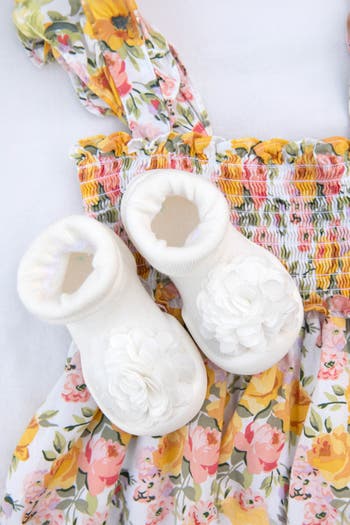 Toddler Girl Sock Shoes Tulle Trim - Beige