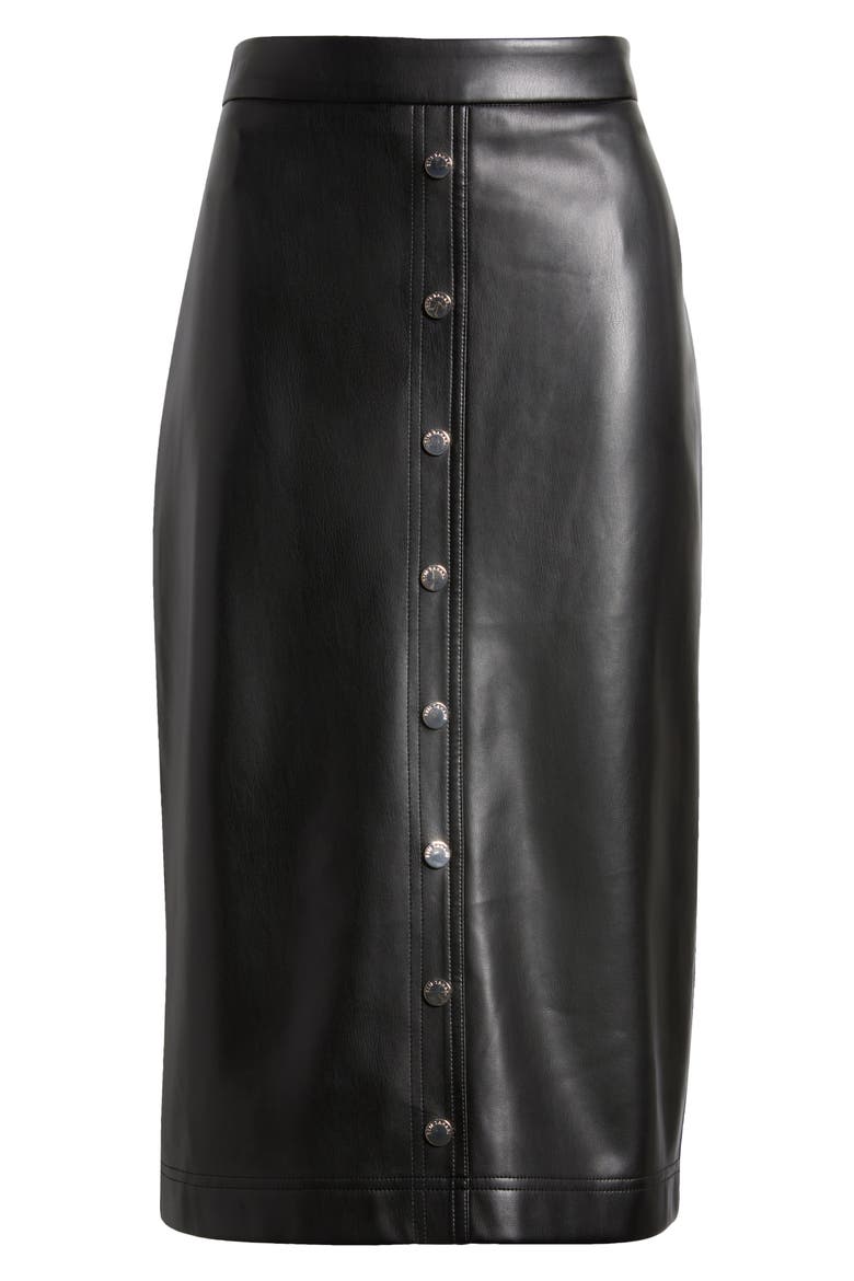 The Emberly Faux Leather Midi Skirt, Alternate, color, NOIR