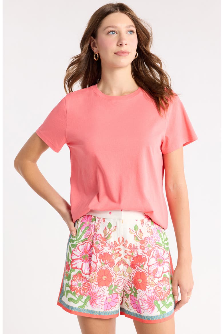 Crewneck Cotton T-Shirt, Main, color, CORAL SUGAR