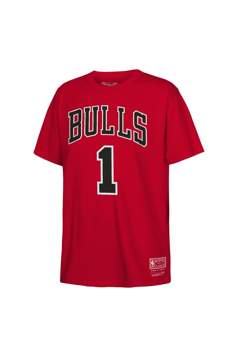 Youth Mitchell & Ness Derrick Rose Red Chicago Bulls Hardwood Classics Name & Number T-Shirt, Alternate, color, Red