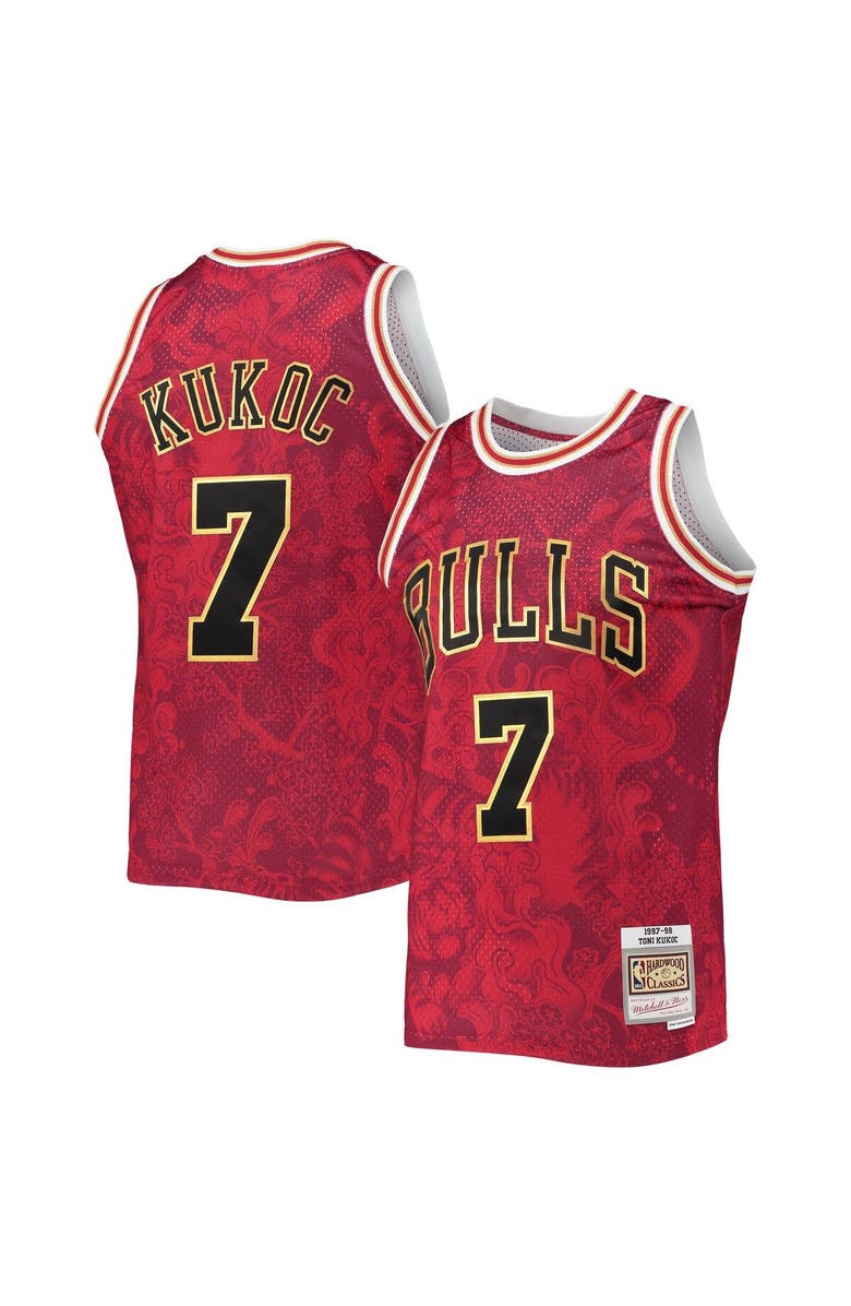 Mitchell & Ness Men's Mitchell & Ness Toni Kukoc Red Chicago Bulls Hardwood Classics 1997-98 Lunar New Year Swingman Jersey, Alternate, color,