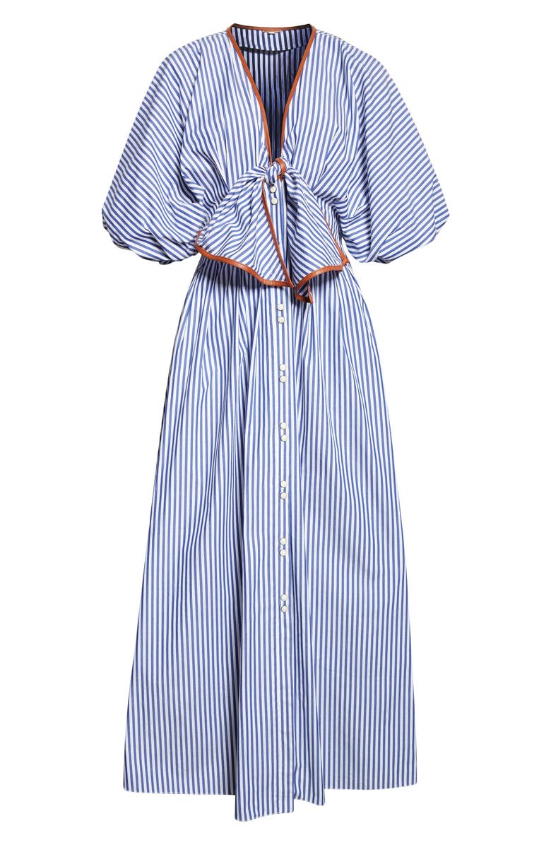 Johanna Ortiz Endless Spring Tie Front Cotton Dress, Alternate, color, Off White / Blue