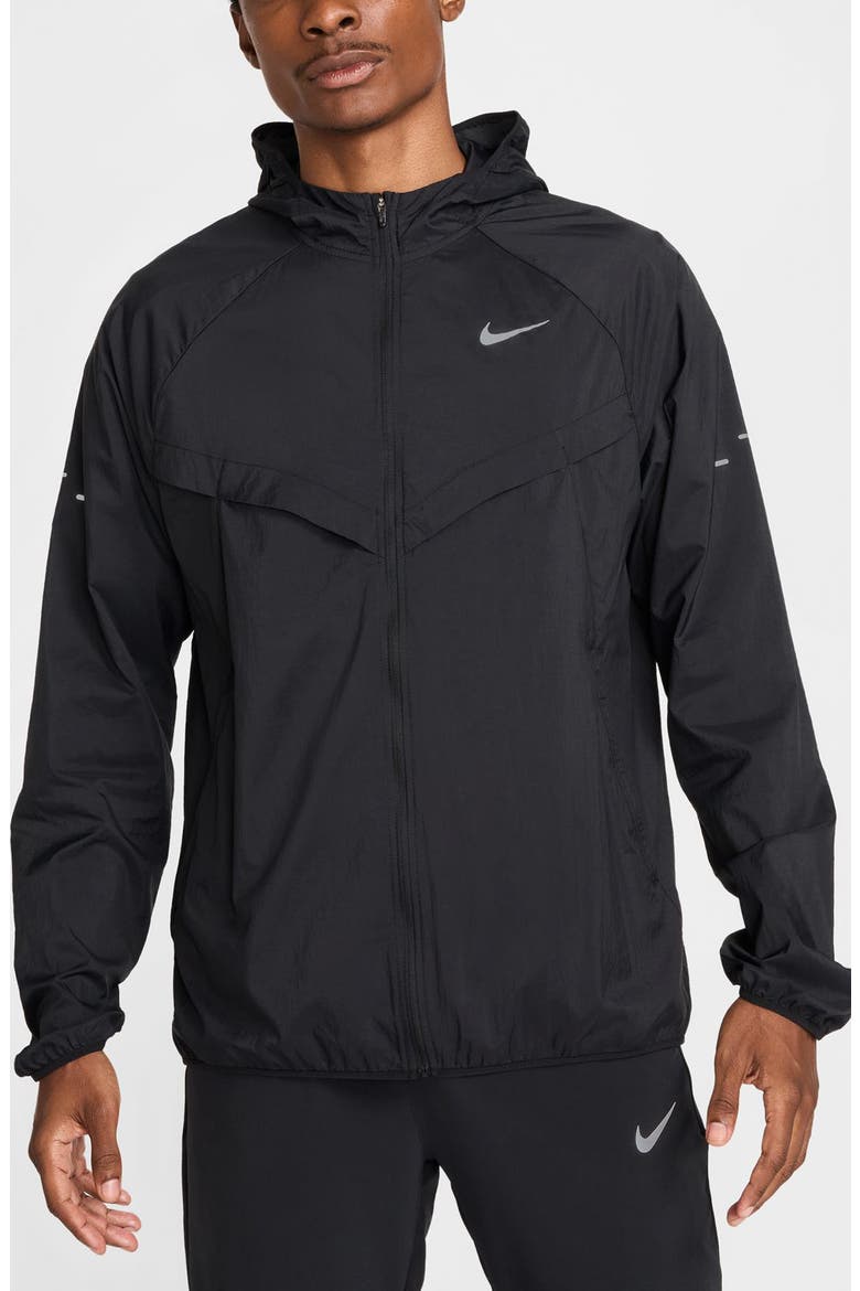 Stride Dri-FIT UV Hooded Running Jacket, Main, color, 010 BLACK/REFSIL