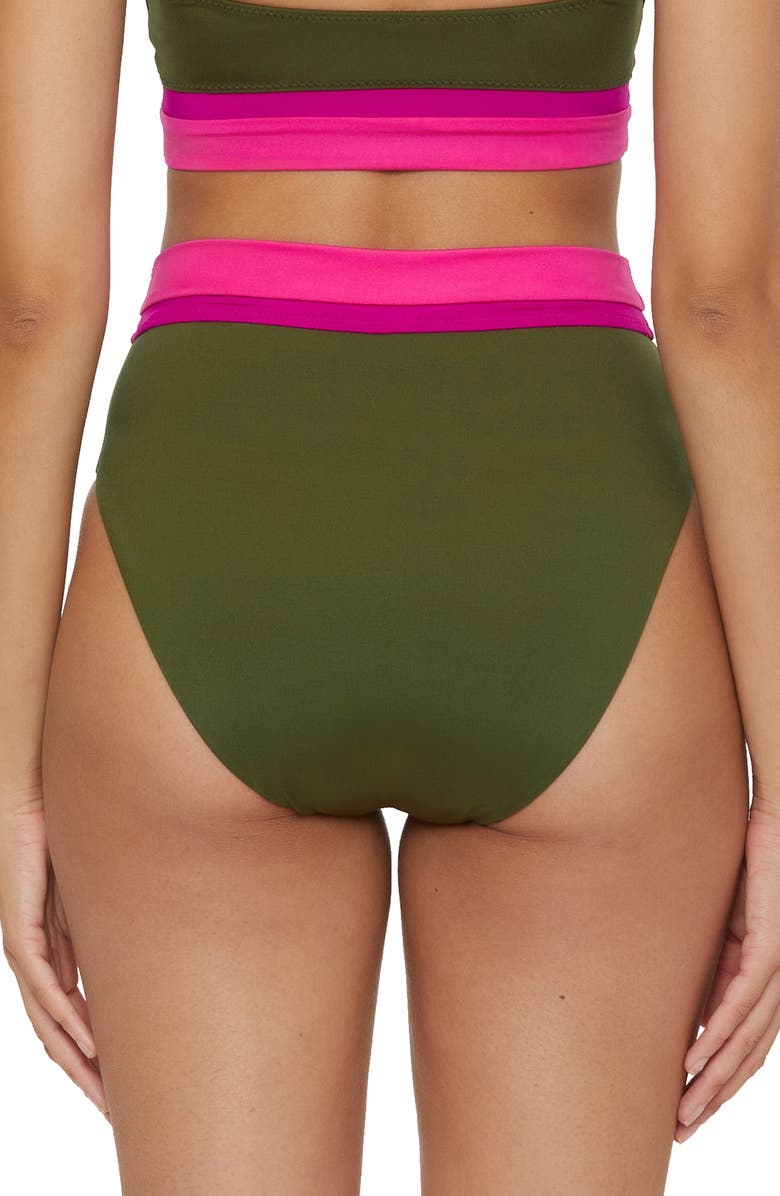 Trina Turk Colorblock High Waist Bikini Bottoms, Alternate, color, Olive Multi