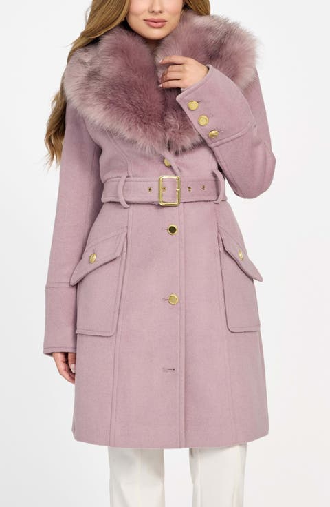 Alice Belted Coat with Removable Faux Fur Collar